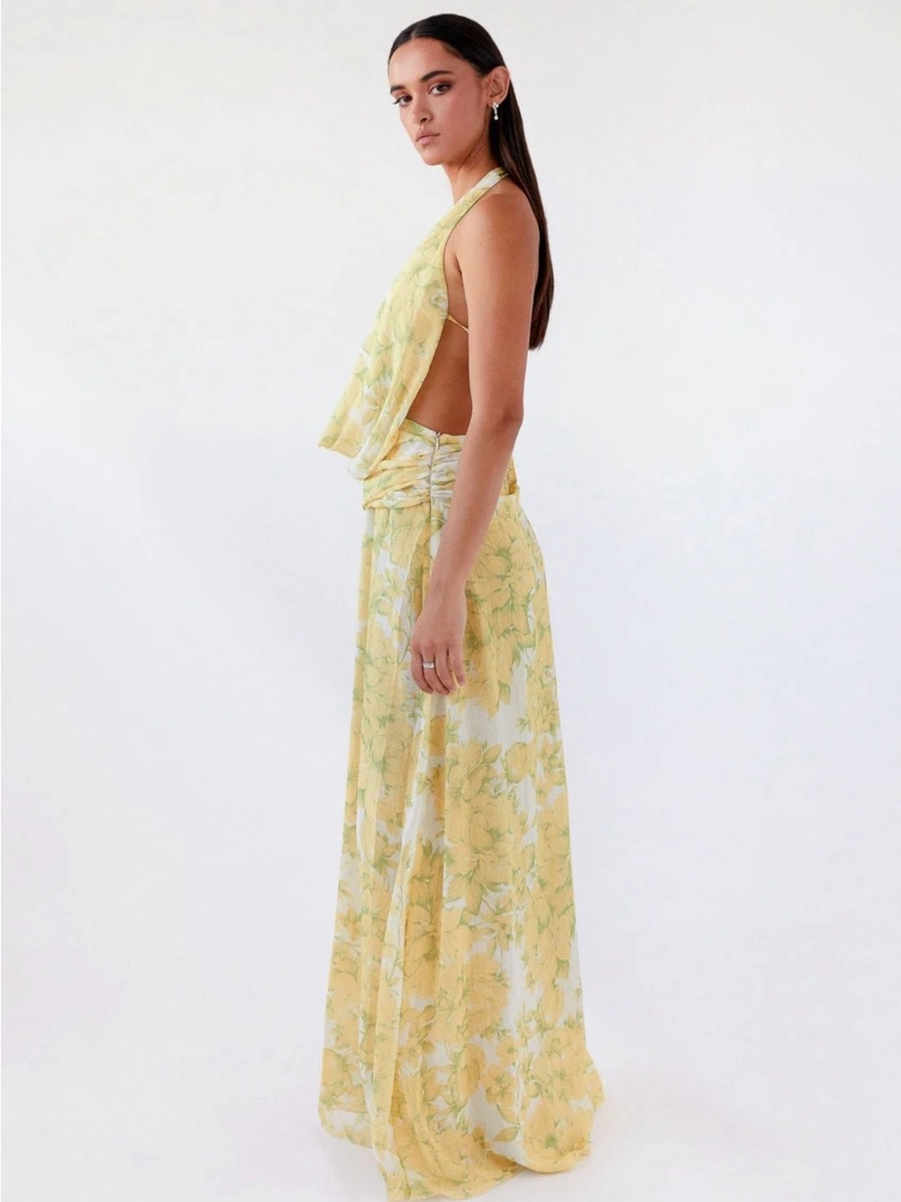 Peppermayo Yellow Floral Cowl Halter Maxi Dress - Picture 2 of 3